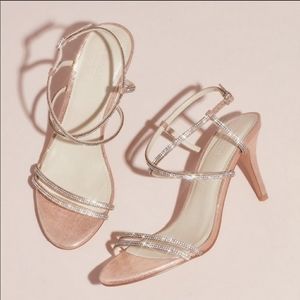 Rose Gold Skinny-strap Crisscross Glitter Heels